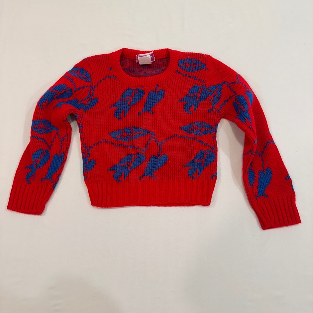 Picamo Fried & Fried Vintage Kids Size 4 Red Blue‎ Leaf Knit Sweater | Kidcore